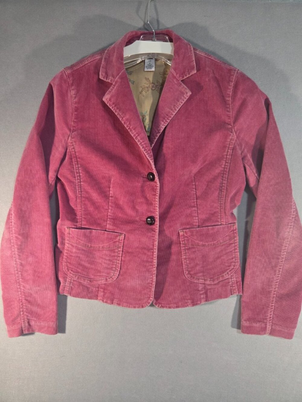 Vintage GAP Y2K Raspberry Pink Corduroy Blazer Jacket Leather Buttons Size 6